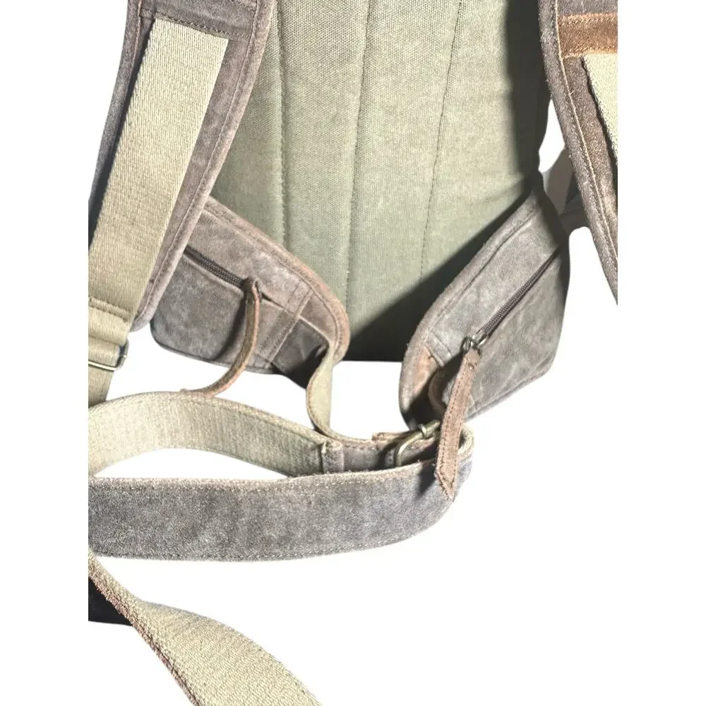 Wilsons Leather M. Julian Suede Backpack Tan Distressed Brass Buckle rare unique